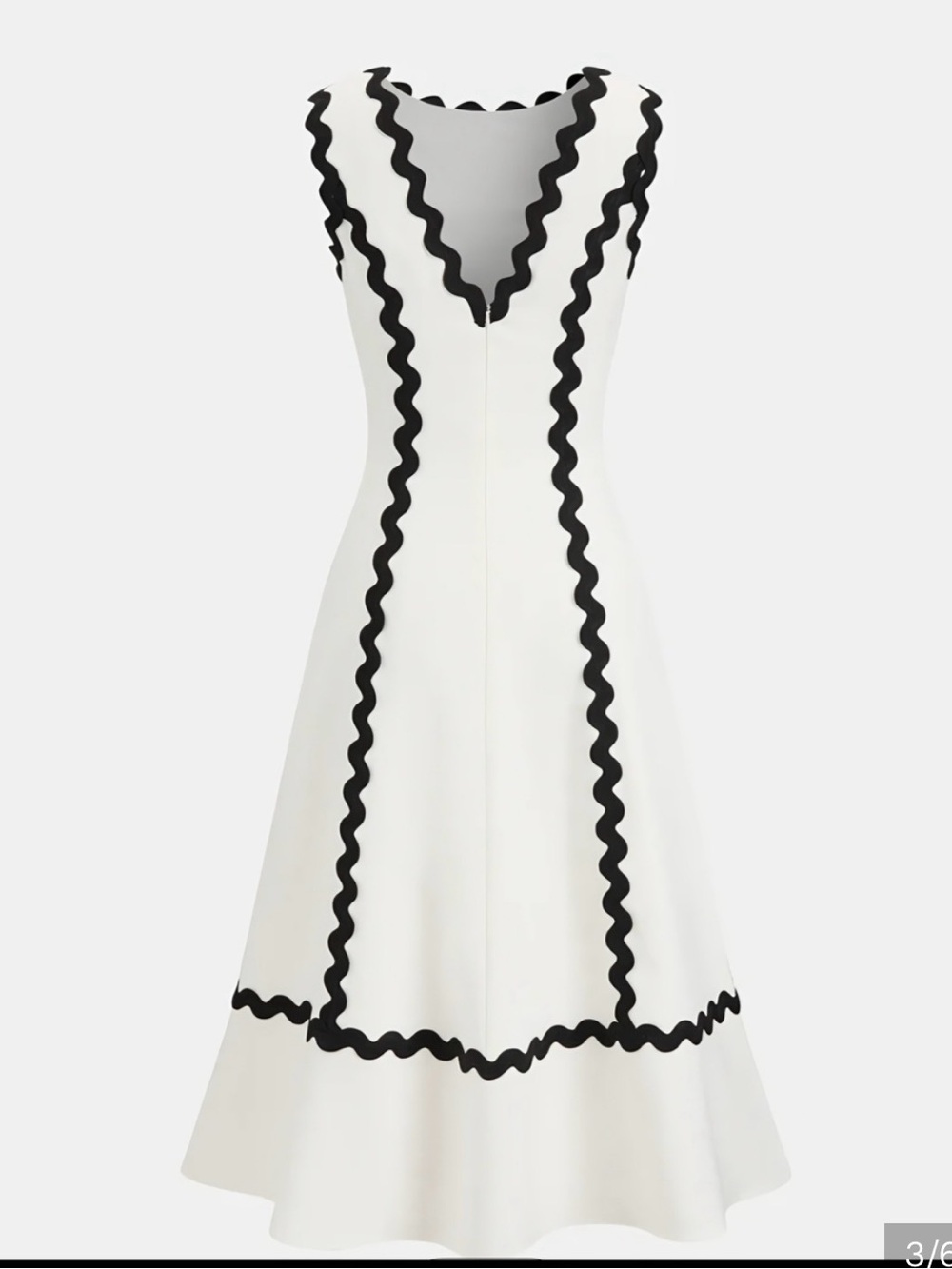 Commense White Midi Dress with Black Scallop Trim - Picture 4 of 7